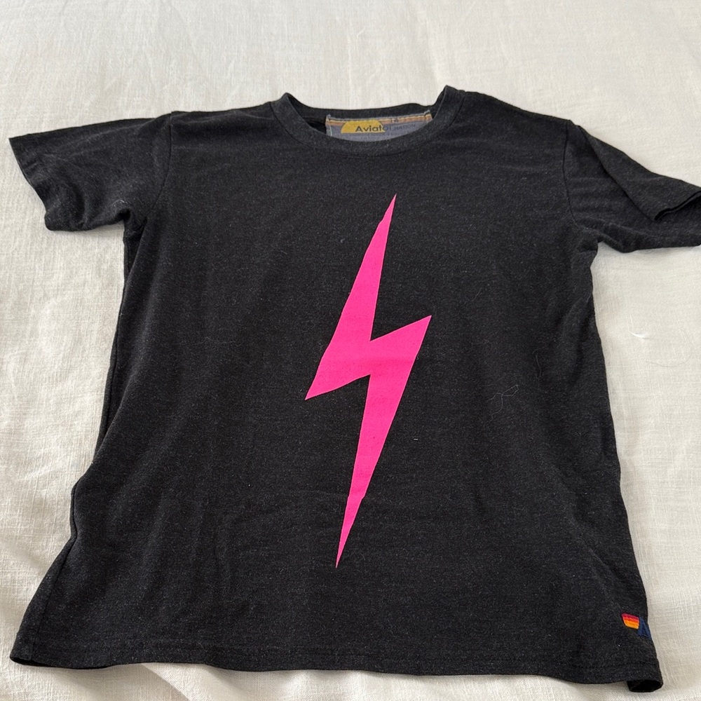 Aviator Nation Black Tee with Pink Lightning Bolt